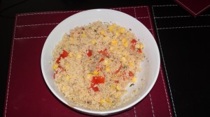 Wholemeal couscous with sweetcorn, tomato and lemon juice