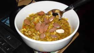 Green lentils, almonds and lemon zest