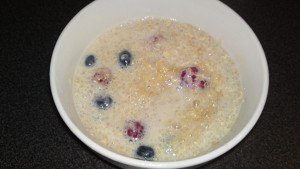 Quinoa, soy milk, blueberries, raspberries and Agave Nector