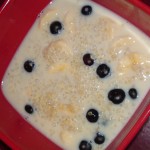 Quinoa, soy milk, banana, blueberries and Agave Nectar