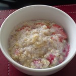 Quinoa, soy milk, straweberries, raspberries and agave nectar