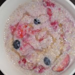 Quinoa, soy milk, strawberries, blueberries, raspberries and agave nectar