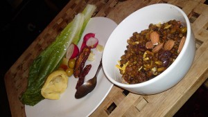 Urid whole dal, lemon zest and almonds with salad