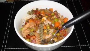 Orgainc wheat free pasta with vegetable fry-up