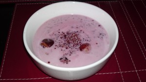 Inca red quinoa, plums, blackberries coconut milk and agave nectar