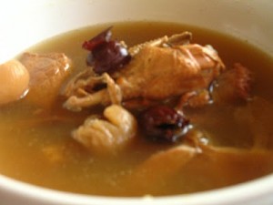 Chinese Confinement food: Dried longan, red dates herbal chicken soup