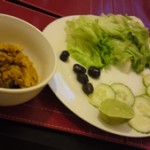 Red lentils, wholegrain basmati rice and salad