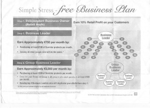 Sunrider MLM pyramid structure: note the need to "buy" products each month and an emphasis on finding more recruits who will do the same