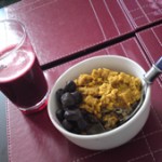 Red lentils,, wholegrain basmat rice, black olives and vegetable juice